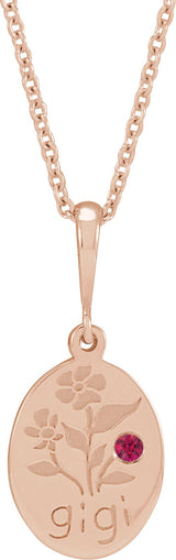 14K Gold Round Natural Ruby Gigi Necklace or Pendant - Rose Gold