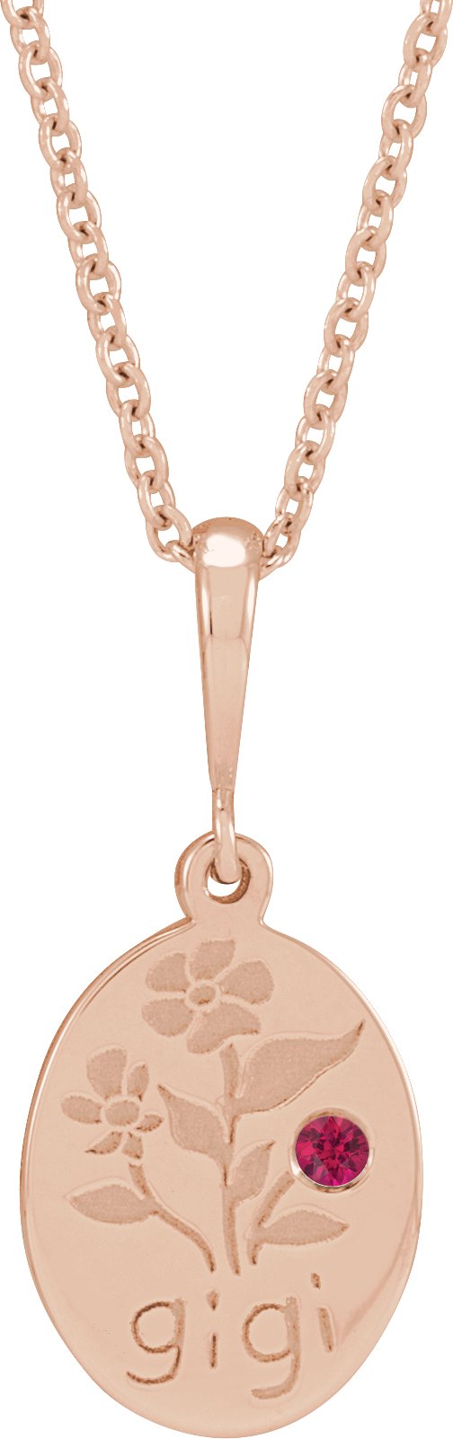 14K Gold Round Natural Ruby Gigi Necklace or Pendant - Rose Gold