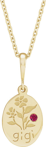 14K Gold Round Natural Ruby Gigi Necklace or Pendant - Yellow Gold