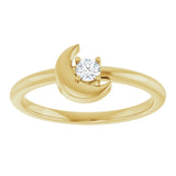 14K Gold Round Natural Diamond Crescent Moon Ring - Yellow Gold - view 3
