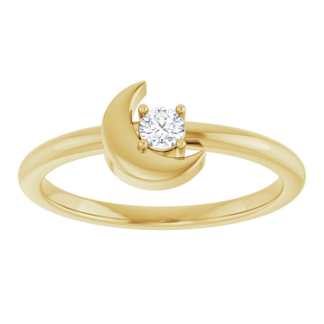 14K Gold Round Natural Diamond Crescent Moon Ring - Yellow Gold - view 3