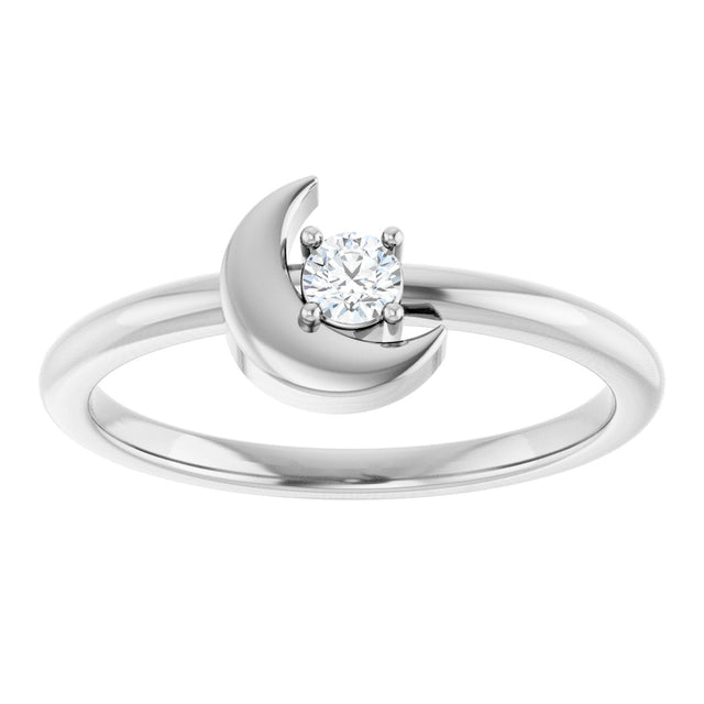 Platinum Round Natural Diamond Crescent Moon Ring - view 3