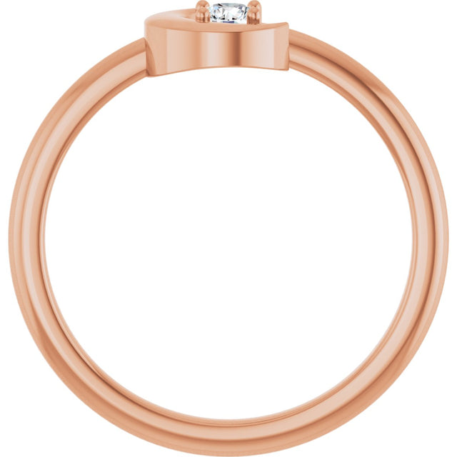 14K Gold Round Natural Diamond Crescent Moon Ring - Rose Gold - view 2