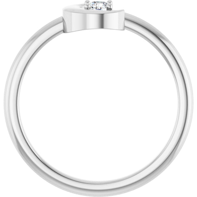 14K Gold Round Natural Diamond Crescent Moon Ring - White Gold - view 2