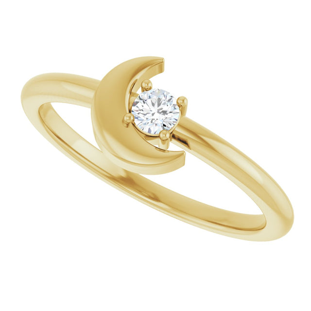 14K Gold Round Natural Diamond Crescent Moon Ring - Yellow Gold - view 5