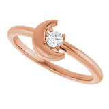 14K Gold Round Natural Diamond Crescent Moon Ring - Rose Gold - view 5