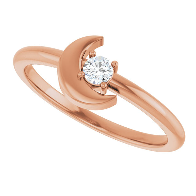 14K Gold Round Natural Diamond Crescent Moon Ring - Rose Gold - view 5