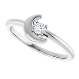 Platinum Round Natural Diamond Crescent Moon Ring - view 5