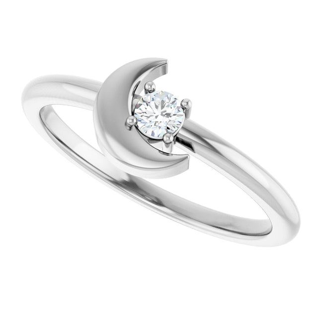 14K Gold Round Natural Diamond Crescent Moon Ring - White Gold - view 5