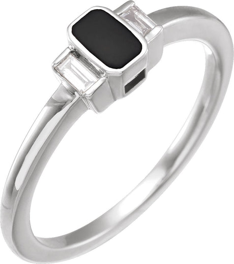 14K Gold Accented Enamel Ring - White Gold