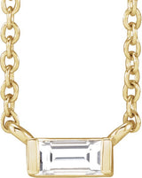14K Gold Straight Baguette Natural Diamond Solitaire Channel-Set Necklace - Yellow Gold