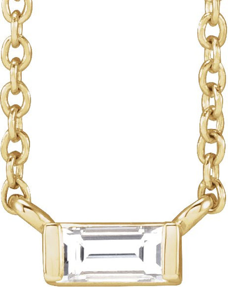 14K Gold Straight Baguette Natural Diamond Solitaire Channel-Set Necklace - Yellow Gold