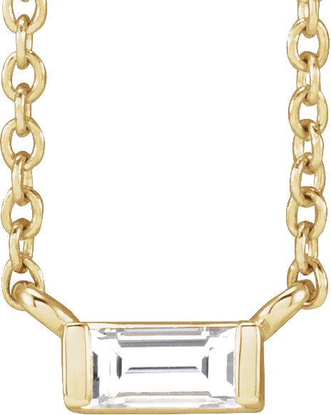 14K Gold Straight Baguette Natural Diamond Solitaire Channel-Set Necklace - Yellow Gold