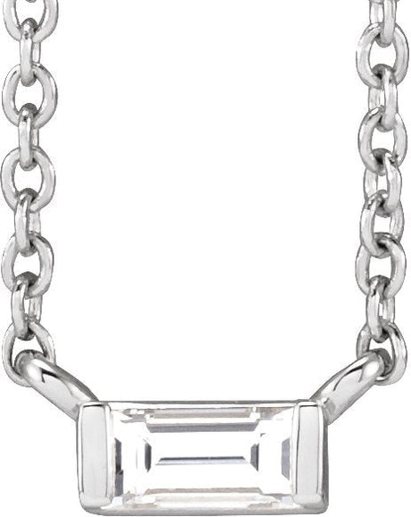 14K Gold Straight Baguette Natural Diamond Solitaire Channel-Set Necklace - White Gold