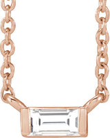 14K Gold Straight Baguette Natural Diamond Solitaire Channel-Set Necklace - Rose Gold