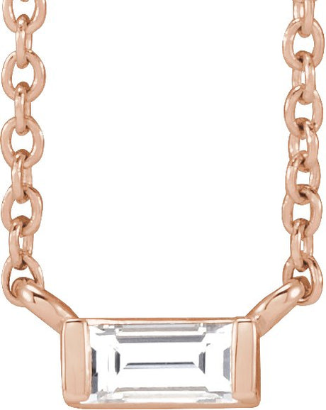 14K Gold Straight Baguette Natural Diamond Solitaire Channel-Set Necklace - Rose Gold