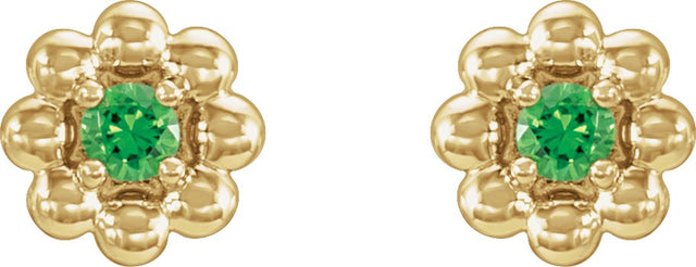 14K Gold Round Lab-Grown Alexandrite Petite Flower Earrings - Yellow Gold - view 2