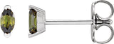 Platinum Marquise Natural Green Tourmaline Solitaire V-Prong Stud Earrings