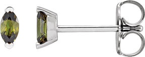 Platinum Marquise Natural Green Tourmaline Solitaire V-Prong Stud Earrings