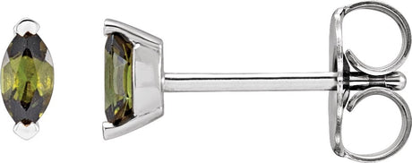 Platinum Marquise Natural Green Tourmaline Solitaire V-Prong Stud Earrings