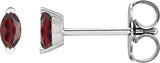 14K Gold Marquise Natural Mozambique Garnet Solitaire V-Prong Stud Earrings - White Gold