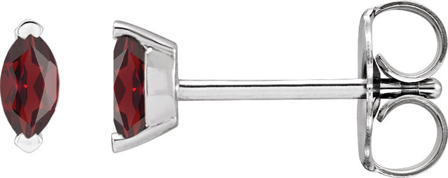 14K Gold Marquise Natural Mozambique Garnet Solitaire V-Prong Stud Earrings - White Gold