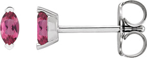 Platinum Marquise Natural Pink Tourmaline Solitaire V-Prong Stud Earrings