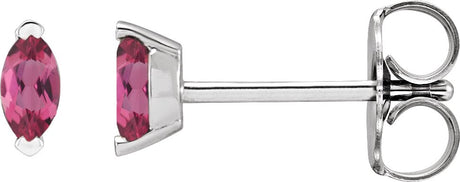 Platinum Marquise Natural Pink Tourmaline Solitaire V-Prong Stud Earrings