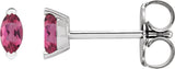 14K Gold Marquise Natural Pink Tourmaline Solitaire V-Prong Stud Earrings - White Gold