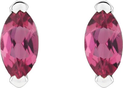 Platinum Marquise Natural Pink Tourmaline Solitaire V-Prong Stud Earrings - view 2