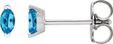 14K Gold Marquise Natural Swiss Blue Topaz Solitaire V-Prong Stud Earrings - White Gold