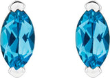 Platinum Marquise Natural Swiss Blue Topaz Solitaire V-Prong Stud Earrings - view 2