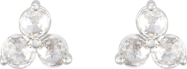 14K Gold Natural Diamond Round Three-Stone Earrings - White Gold - view 2