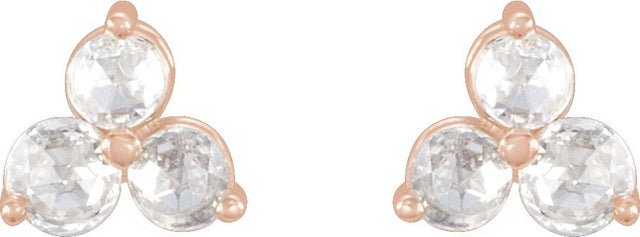 14K Gold Natural Diamond Round Three-Stone Earrings - Rose Gold - view 2