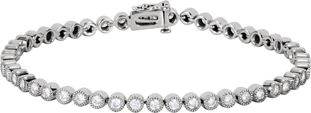 14K Gold Round Natural Diamond Line Bracelet II - White Gold