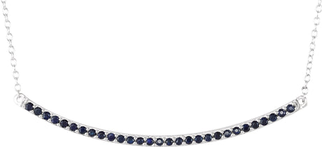 14K Gold Round Natural Blue Sapphire Bar Necklace - White Gold