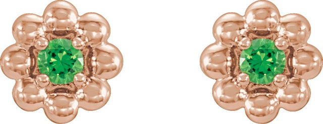 14K Gold Round Lab-Grown Alexandrite Petite Flower Earrings - Rose Gold - view 2