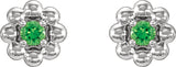 14K Gold Round Lab-Grown Alexandrite Petite Flower Earrings - White Gold - view 2