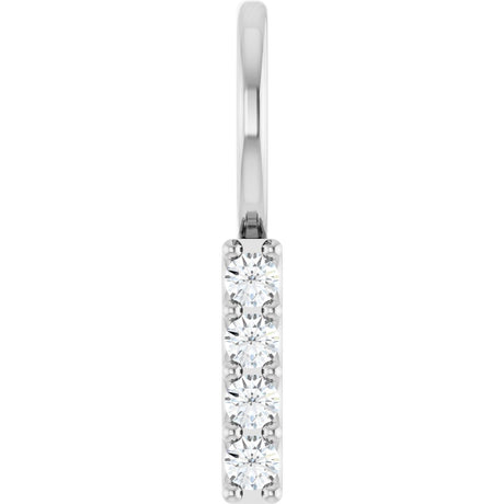 14K Gold Round Natural Diamond Vertical Bar Necklace or Pendant - White Gold