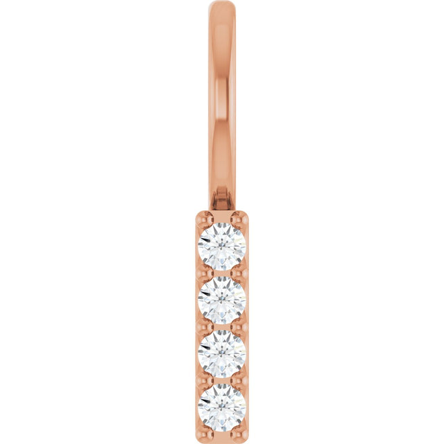 14K Gold Round Natural Diamond Vertical Bar Necklace or Pendant - Rose Gold
