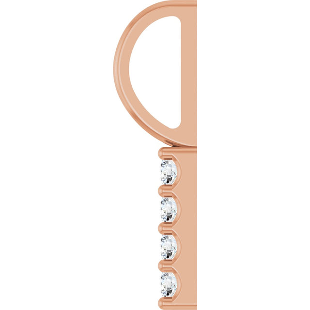 14K Gold Round Natural Diamond Vertical Bar Necklace or Pendant - Rose Gold - view 3