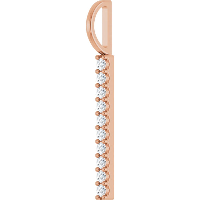 14K Gold Round Natural Diamond Vertical Bar Necklace or Pendant – 1.7mm Stones - Rose Gold - view 3