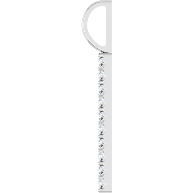 14K Gold Round Natural Diamond Vertical Bar Necklace or Pendant – 1.7mm Stones - White Gold - view 2