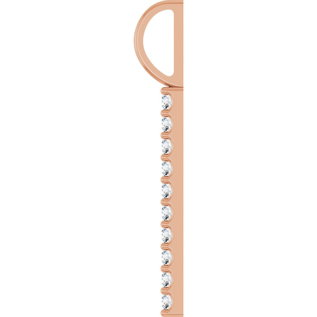 14K Gold Round Natural Diamond Vertical Bar Necklace or Pendant – 1.7mm Stones - Rose Gold - view 2