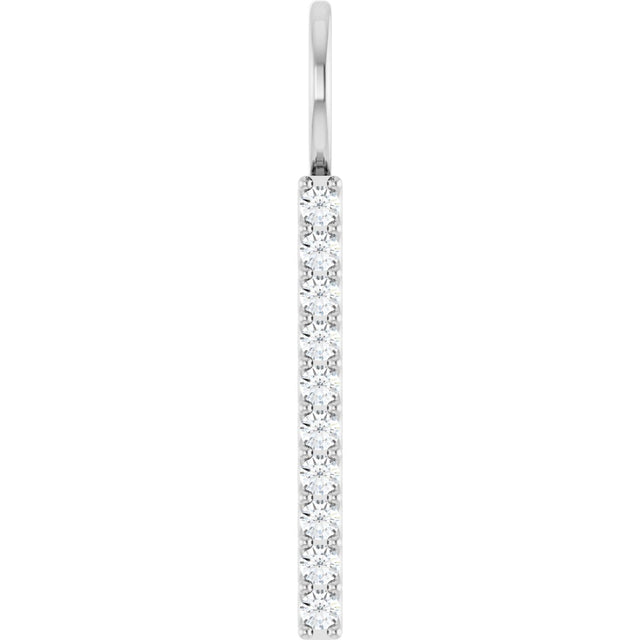14K Gold Round Lab-Grown Diamond Vertical Bar Necklace or Pendant - White Gold