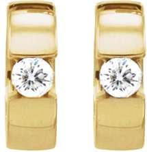 14K Gold Round Natural Diamond Hinged Hoop Earrings - Yellow Gold - view 2