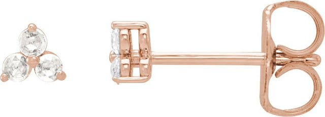 14K Gold Natural Diamond Round Three-Stone Earrings - Rose Gold