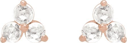 14K Gold Natural Diamond Round Three-Stone Earrings - Rose Gold - view 2