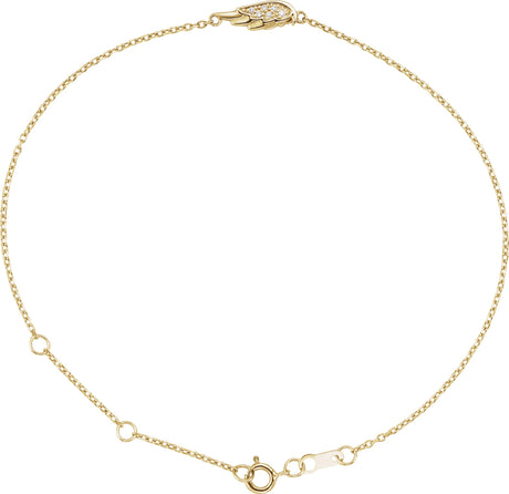 14K Gold Round Natural Diamond Angel Wing Bracelet - Yellow Gold