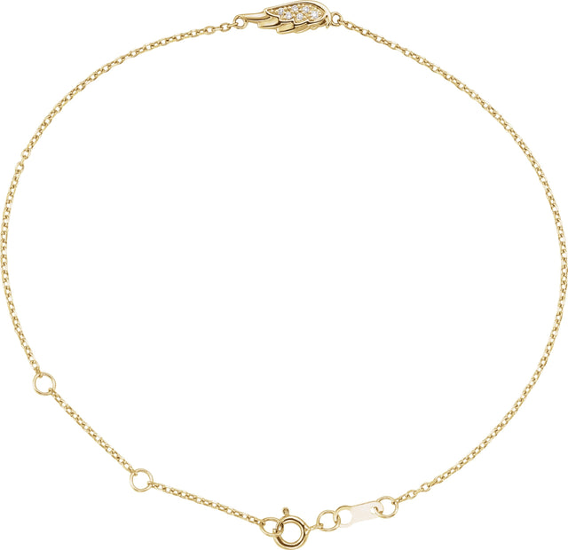 14K Gold Round Natural Diamond Angel Wing Bracelet - Yellow Gold